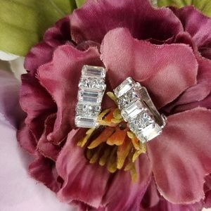 Vintage Art Deco Crystal Clip Minimal Earrings